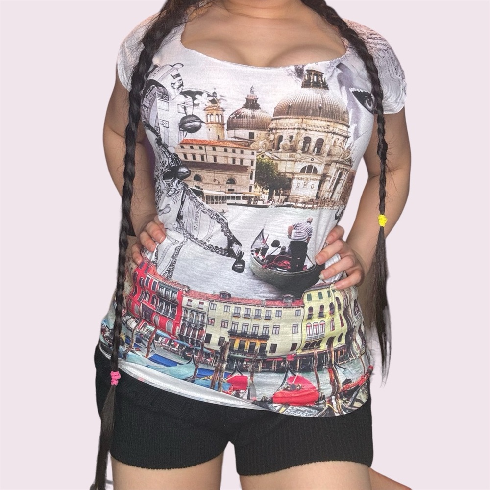 👚🖼️ Artsy Masquerade Town White Painting Shirt